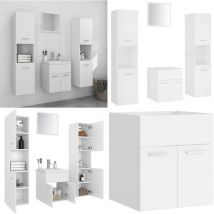 Ensemble de meubles de salle de bain Blanc Aggloméré - Meuble De Salle De Bain - Ensemble Meuble Salle De Bain - Rangement Salle De Bain - Miroir