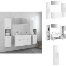 Ensemble de meubles de salle de bain Blanc brillant Aggloméré - Meuble De Salle De Bain - Ensemble Meuble Salle De Bain - Vanity - Lavabo Suspendu