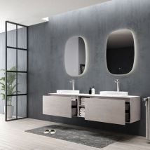 Bernstein - Ensemble de meubles de salle de bain inalco 1900 gris effet béton - Miroir en optionSans trous pré-percés pour la robinetterie, Avec 2x