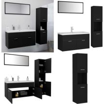 Vidaxl - Ensemble de meubles de salle de bain Noir Aggloméré - Meuble De Salle De Bain - Ensemble Meuble Salle De Bain - Vanity - Lavabo Suspendu