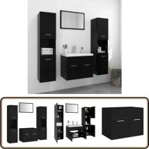 Ensemble de meubles de salle de bain Noir Aggloméré - Meuble De Salle De Bain - Ensemble Meuble Salle De Bain - Dressing Salle De Bain - Rangement