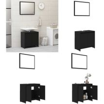 Ensemble de meubles de salle de bain Noir Aggloméré - Meuble De Salle De Bain - Ensemble Meuble Salle De Bain - Miroir - Armoire Salle De Bain