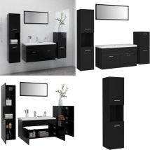 Vidaxl - Ensemble de meubles de salle de bain Noir Aggloméré - Meuble De Salle De Bain - Ensemble Meuble Salle De Bain - Vanity - Lavabo Suspendu