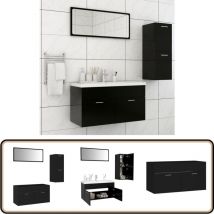 Ensemble de meubles de salle de bain Noir Aggloméré - Meuble De Salle De Bain - Ensemble Meuble Salle De Bain - Vanity Set - Armoire Salle De Bain