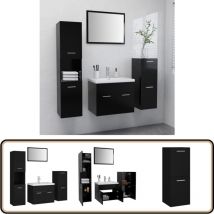 Vidaxl - Ensemble de meubles de salle de bain Noir Aggloméré - Meuble Salle De Bain - Ensemble Meuble Salle De Bain - Rangement Salle De Bain
