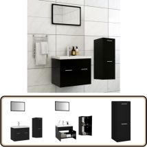 Vidaxl - Ensemble de meubles de salle de bain Noir Aggloméré - Meuble Salle De Bain - Ensemble Meuble Salle De Bain - Vanity - Lavabo Suspendu