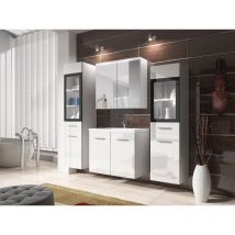 Bratex - Ensemble de meubles de salle de bain madrid ii, ensemble de meubles avec lavabo inclus, éclairage led, couleur blanc/blanc brillant