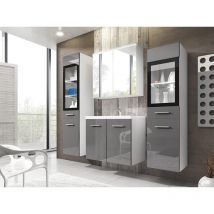 Ensemble de meubles de salle de bain MADRID II, ensemble de meubles avec lavabo inclus, éclairage LED, couleur blanc/gris brillant