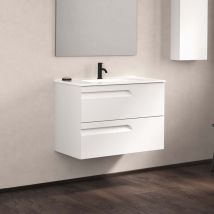 Ensemble de meubles de salle de bains avec 2 tiroirs compacts VITALE - ROYO Couleur : Blanc brillant - Options : Meuble + Vasque - Dim. : 80 cm