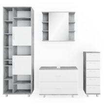 Vicco - Ensemble de meubles de salle de bain Ilias, Béton/blanc, 4 parties