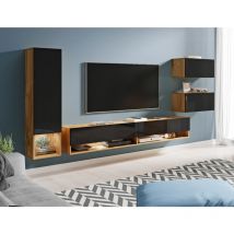 Bratex - Ensemble de meubles de salon amadeo, ensemble de meubles de salon, sans éclairage led, couleur wotan/noir brillant