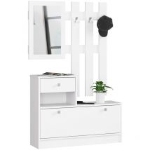 Akord - Meuble à chaussures Blanc 90 cm 1 porte 1 tiroir façade Blanche 2 étagères 90x25x170 cm