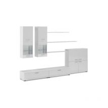 Ensemble de meubles, meuble de salon unité murale, Meuble bas tv, salle à manger, ensemble de séjour Contemporain ilumination led, Blanc Laqué et