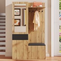 Ensemble De Meubles Pour Hall D'Entrée, Hauteur 191 Cm, Grand Espace De Rangement, Avec Miroir, Tiroir, Portes-cintres, Rangement Pour Chaussures Et 