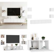 Vidaxl - Ensemble de meubles tv 7 pcs Blanc Bois d'ingénierie - Meuble Tv Mural - Meuble Télé Blanc - Ensemble Meuble Tv - Support Tv - Rangement Tv