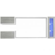 Ensemble de Meubles tv Mur de Rangement Meuble salon 230cm Suspendu avec led Modèle Urko Blanc et Gris Cemento Finition brillante