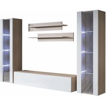 Mb Moebel - Ensemble De Meubles Tv Mur De Rangement Meuble Salon Suspendu Avec Led Modèle Luke 8e Sonoma Mat Et Blanc Brillante