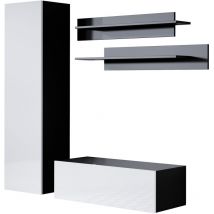 Mb Moebel - Ensemble de Meubles tv Mur de Rangement Meuble salon Suspendu Modèle Luke 1D Noir et Blanc Finition brillante