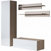 Mb Moebel - Ensemble de Meubles tv Mur de Rangement Meuble salon Suspendu Modèle Luke 1E Sonoma mat et Blanc brillante
