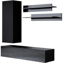 Mb Moebel - Ensemble de Meubles tv Mur de Rangement Meuble salon Suspendu Modèle Luke 4B Noir Finition brillante