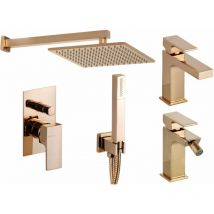 Gattoni Rubinetteria - Ensemble de mitigeurs lavabo, bidet et kit de douche couleur or rose Gattoni square KITSQUARERS4