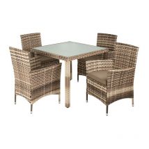 Salon de jardin 4 fauteuils + 1 table en polyrotin marron mixte