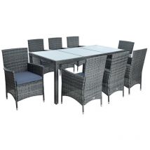 Salon de jardin 8 personnes fauteuils et table en polyrotin gris