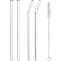 Ensemble de pailles en verre réutilisables, 4 pièces de pailles à boire avec brosse de nettoyage, 10 'x 10 mm, lavable au lave-vaisselle