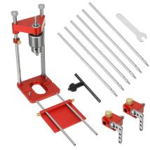 Insma - Guide de localisation de perceuse à bois réglable tout en alliage d'aluminium amélioré avec 8 tiges d'extension butées rabattables et clé