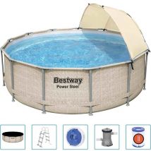 Bestway - Ensemble de piscine avec auvent Power Steel 396x107 cm