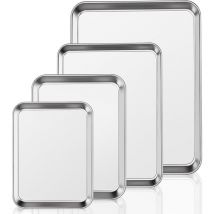 Tigrezy - Ensemble de plaques de cuisson 4 pièces, ensemble de plaques de cuisson en acier inoxydable, ensemble de plaques de cuisson à rebords