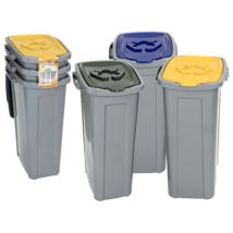 Ensemble De Poubelles Gain De Place 3 Pièces – Capacité Totale 105 L – Couvercles Colorés – Duplast