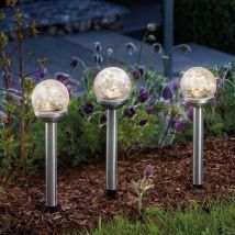ESOTEC – 102310 – Balise solaire décorative Golden Balls x 3 – Lampe solaire, Inox, IP44, 8 LEDs blanc chaud