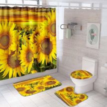 Feiyue - Ensemble de rideaux de douche tournesol 4 pièces, ensemble rideau et tapis