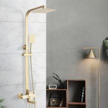 Suguword - Ensemble de robinet de douche or brossé, pommeau de douche à effet pluie laiton 8 pouces avec douchette à main robinet de douche à effet