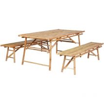 Beliani - Ensemble de Salle à Manger 4 Places en Bambou Table avec 2 Bancs Bois clair Tindari