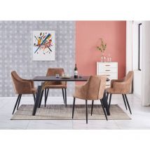 Life Interiors - Ensemble de salle à manger Cosmo lux Zarah - une table à manger en bois noir et un ensemble de 4 chaises de salle à manger en cuir