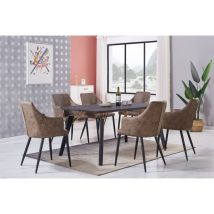 Life Interiors - Ensemble de salle à manger Cosmo lux Zarah - une table à manger en bois noir et un ensemble de 6 chaises de salle à manger en cuir