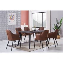Life Interiors - Ensemble de salle à manger Cosmo lux Zarah - une table à manger en bois de noyer et un ensemble de 6 chaises de salle à manger en