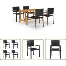 The Living Store Ensemble à manger de jardin 5 pcs Noir - Table De Jardin - Salon De Jardin - Mobilier De Jardin - Set De Table - Meubles De Jardin