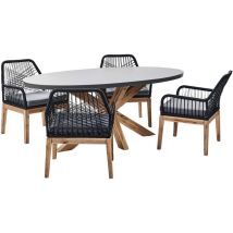 Ensemble de Salle à Manger en Béton 4 Places Base en Bois d'Acacia Mobilier de Jardin avec Chaises Gris et Noir Oristano/Olbia