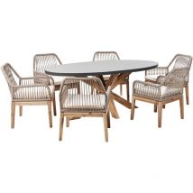 Ensemble de Salle à Manger en Béton 6 Places Base en Bois d'Acacia Mobilier de Jardin avec Chaises Gris et Beige Oristano/Olbia