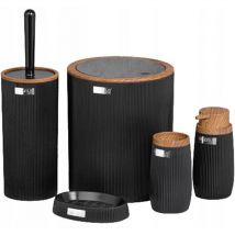Ensemble de salle de bain 5 pièces rond noir/bois