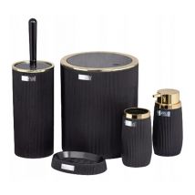 Ensemble de salle de bain rond 5 pièces, noir et doré