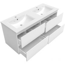 Saniland - Ensemble de salle de bain avec meuble de rangement et lavabo suspendu 120 cm - Blanc