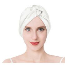 Ensemble de salle de bain, bonnet de sommeil en soie pour cheveux frisés, bonnet de sommeil en soie, se fixe sur la tête (Blanc)