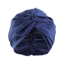 Ensemble de salle de bain, bonnet de sommeil en soie pour cheveux frisés, bonnet de sommeil en soie, se fixe sur la tête (Bleu foncé)