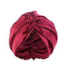 Ensemble de salle de bain, bonnet de sommeil en soie pour cheveux frisés, bonnet de sommeil en soie, se fixe sur la tête (Rouge foncé)