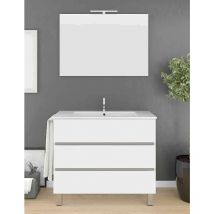 Ensemble de salle de bain Imperia 3 tiroirs – 10 couleurs différentes – 15 dimensions – Meuble, lavabo et miroir – Blanc 100x40Cm