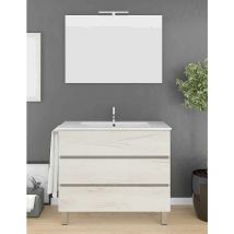 Ensemble de salle de bain Imperia 3 tiroirs – 10 couleurs différentes – 15 dimensions – Meuble, lavabo et miroir – Blanc Nordique 80x45Cm